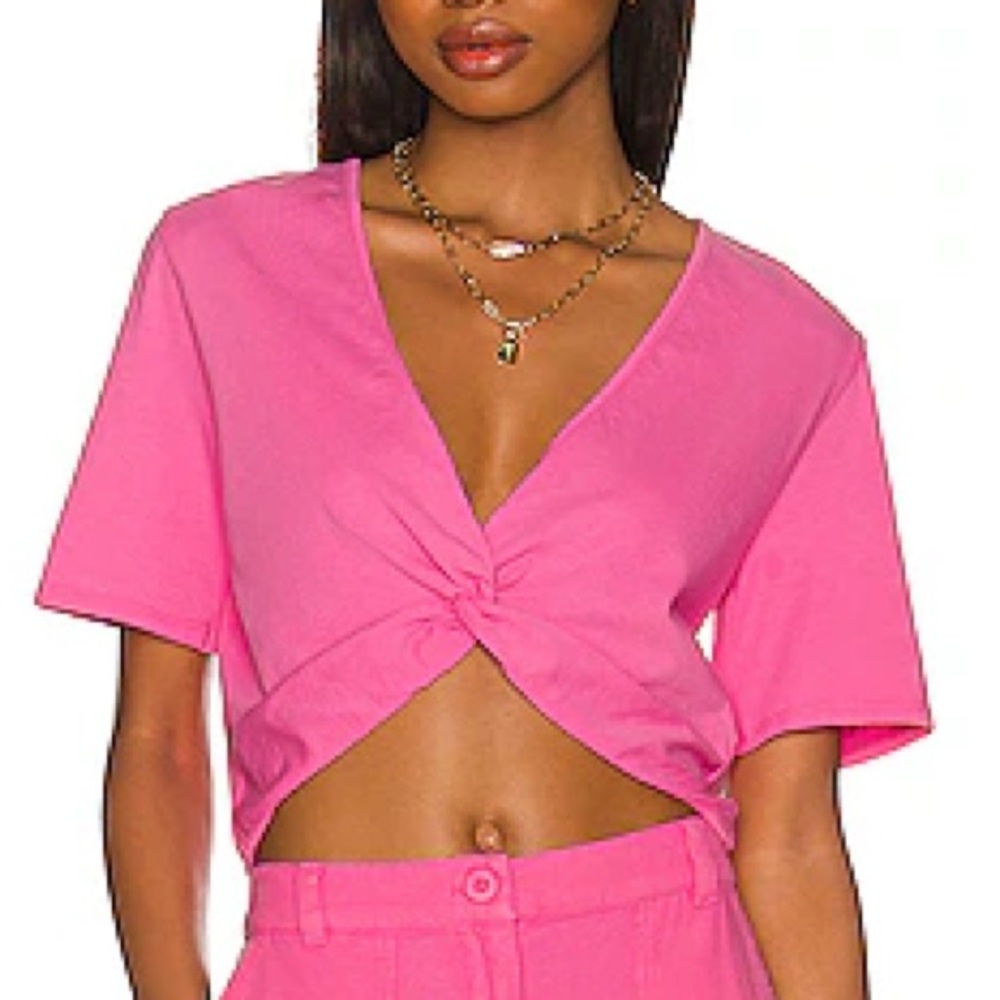 Monrow V-Neck Pink Crop T-Shirt